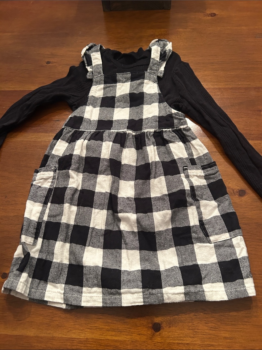 Black & White Buffalo Plaid Pinafore Dress for girls
